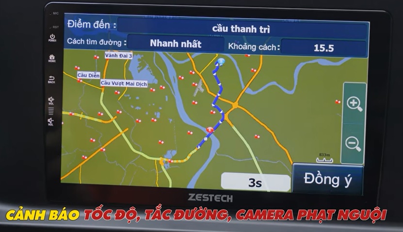 màn hình ZT360 cảnh báo tốc độ, tắc đường