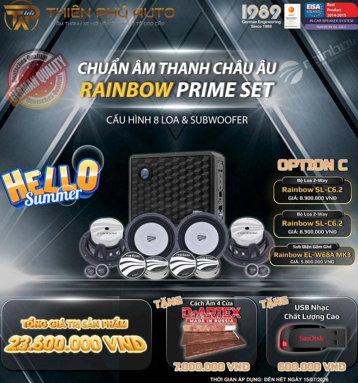 Combo âm thanh Rainbow 8 loa cánh cửa và 1 loa sub khuyến mại cách âm DrARTEX