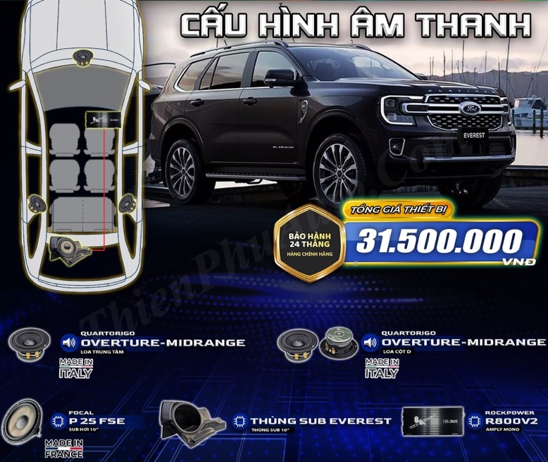 Độ loa ford Everest loa trung tâm + cột D + sub hơi