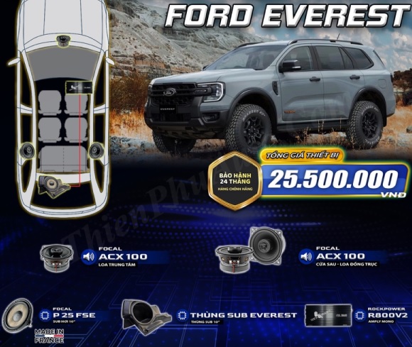 Độ loa ford Everest loa trung tâm +sub