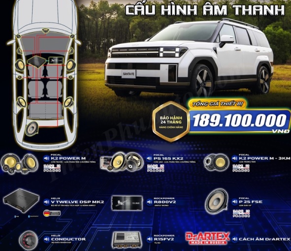 Combo nâng cấp âm thanh Santafe với 189.100.000 vnđ