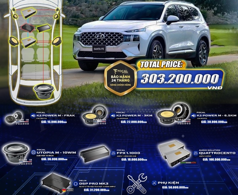 Combo nâng cấp âm thanh Santafe với 303.200.000 vnđ