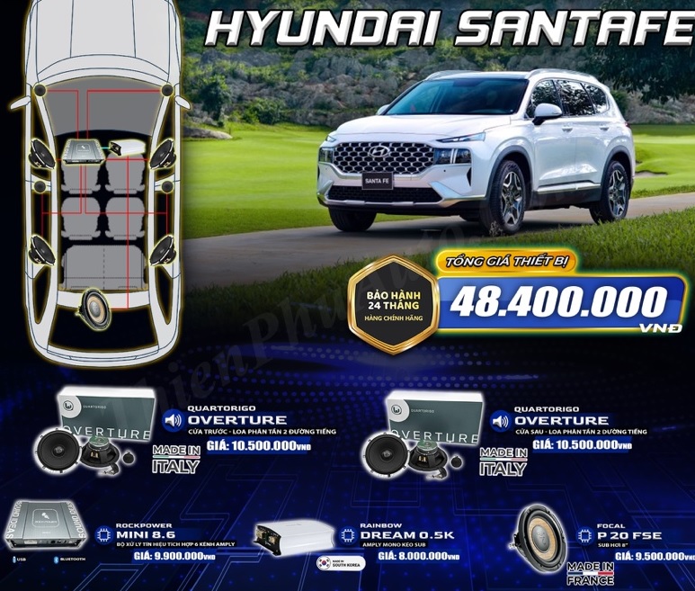 Combo nâng cấp âm thanh Santafe với 47.800.000 vnđ