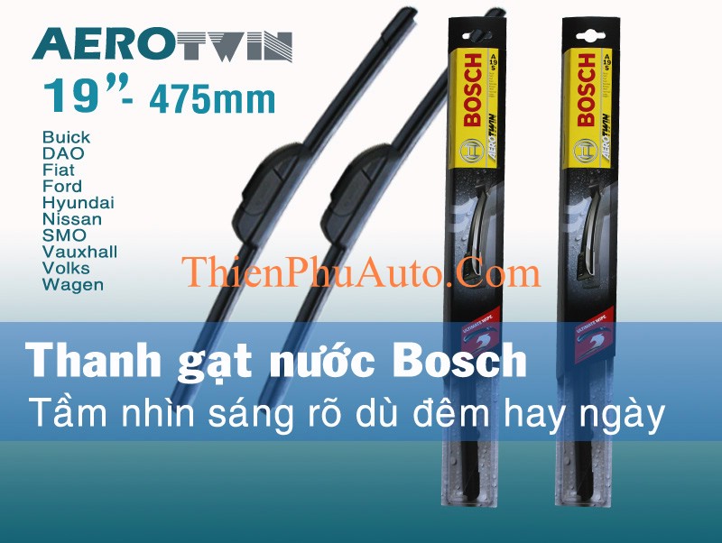Chổi gạt nước mưa ô tô  Bosch Aerotwin Đức, không xương, ôm sát mặt kính, kích thước 19 inch