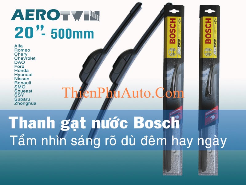 Chổi gạt nước mưa ô tô  Bosch Aerotwin Đức, không xương, ôm sát mặt kính, kích thước 20 inch