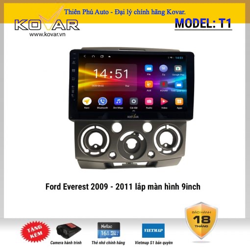 Màn hình DVD Android ô tô Kovar T1 cho xe Ford Everest 2009 - 2011