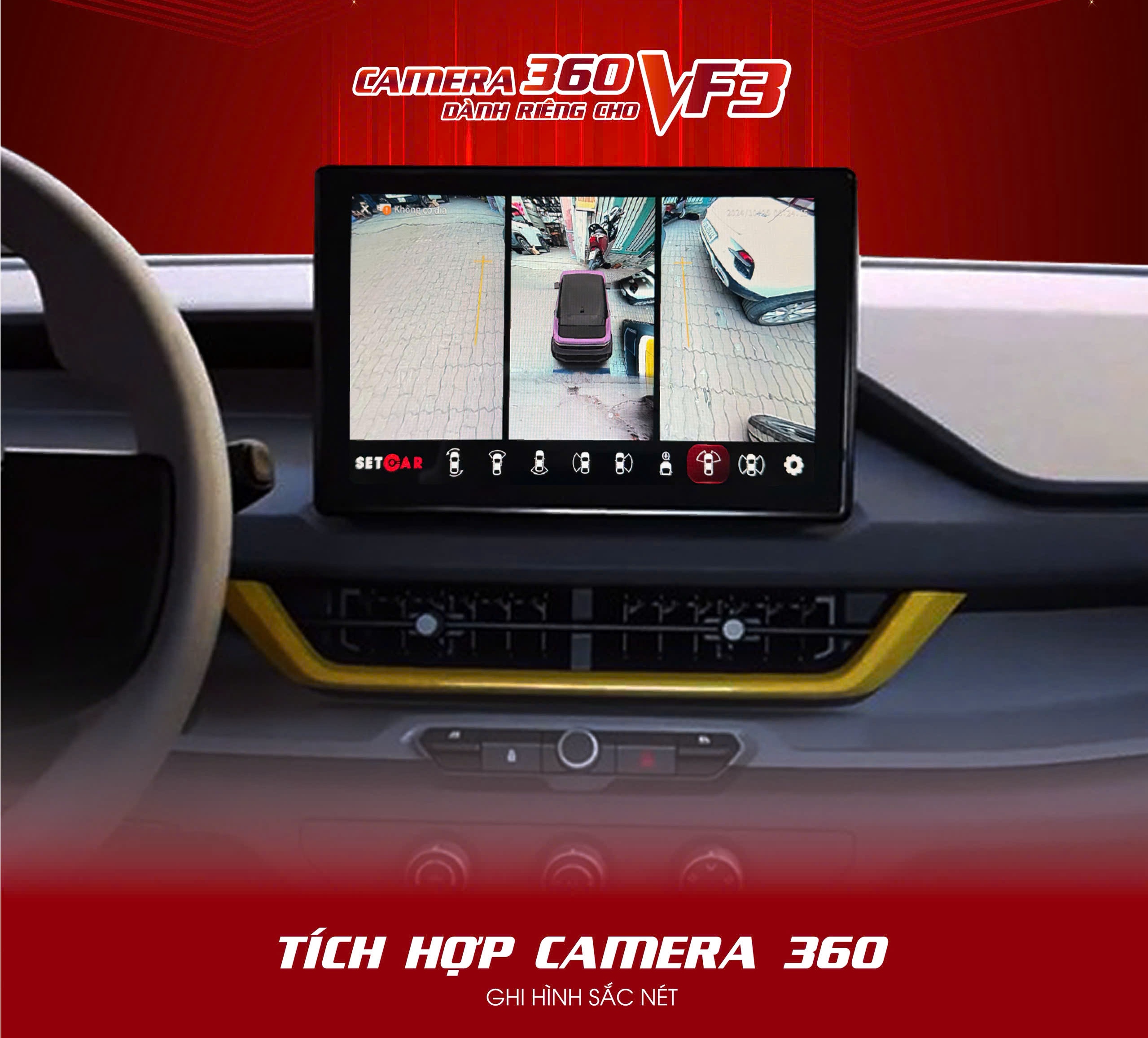 Setcar - Camera 360 VF3, carplay không dây, cắm giắc zin, giữ nguyên màn zin