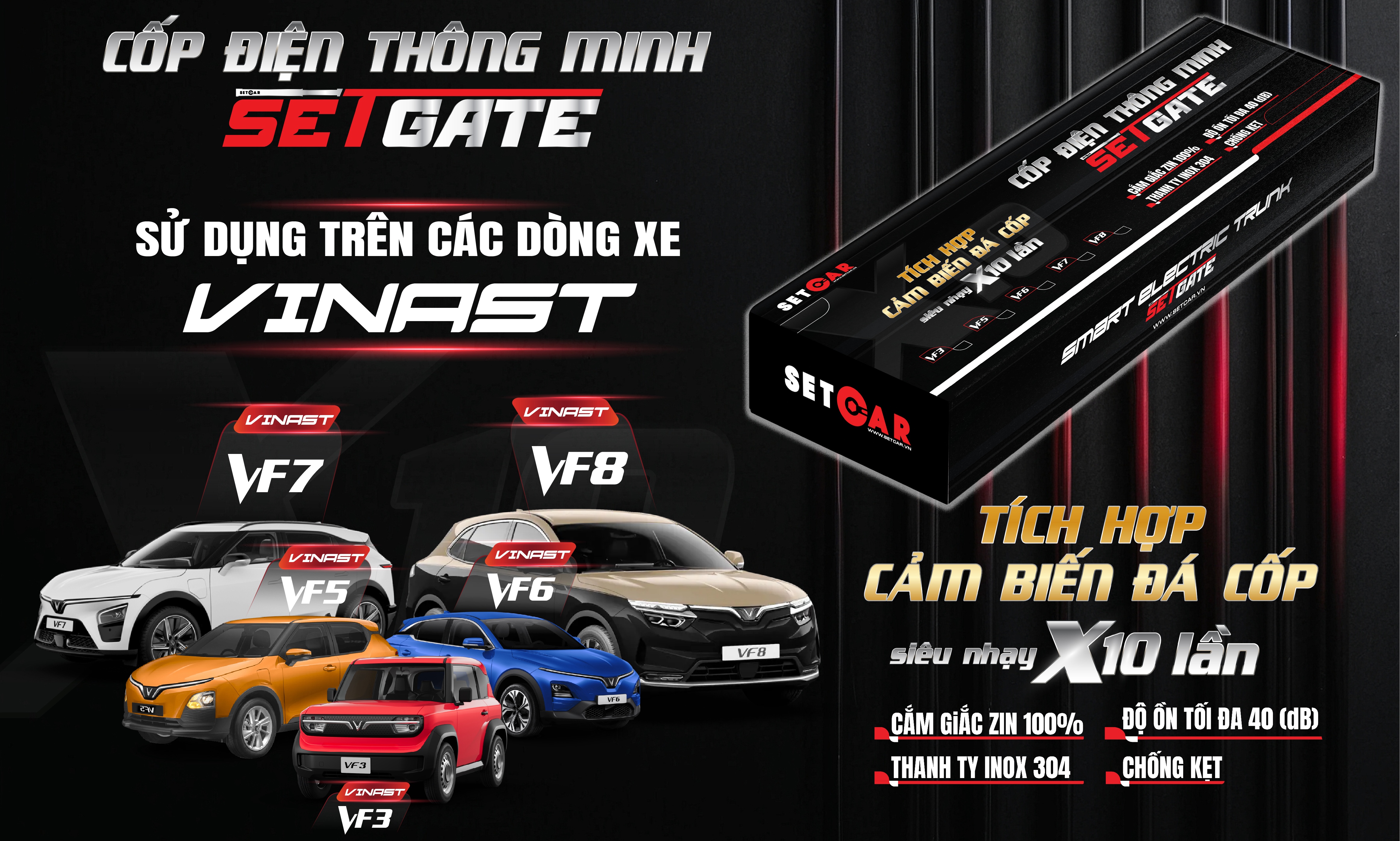 Setgate Cốp điện tự động - Lắp zin  xe điện Vinfast VF3, có đá cốp