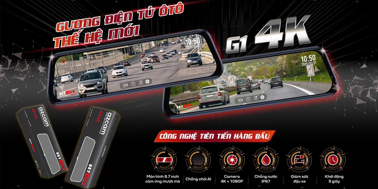 Setcar Gương điện tử - Lắp zin VF3, màn 9.7 inch, 4k trước, 1k sau , tích hợp cam lùi