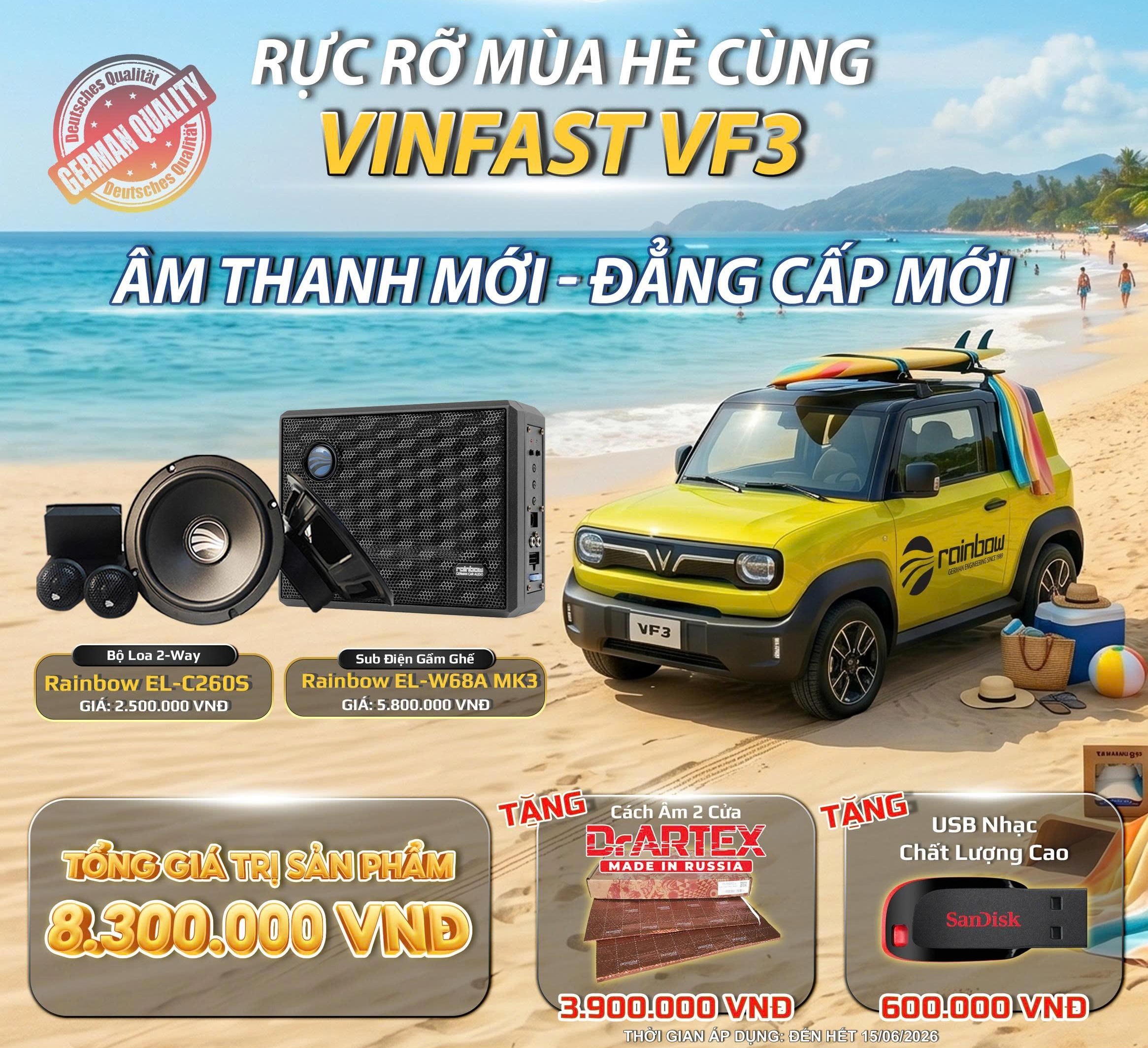 Combo Rainbow  4 loa 1 sub - Loa cánh trước và Sub gầm ghế, tặng cách âm và USB nhạc cao cấp