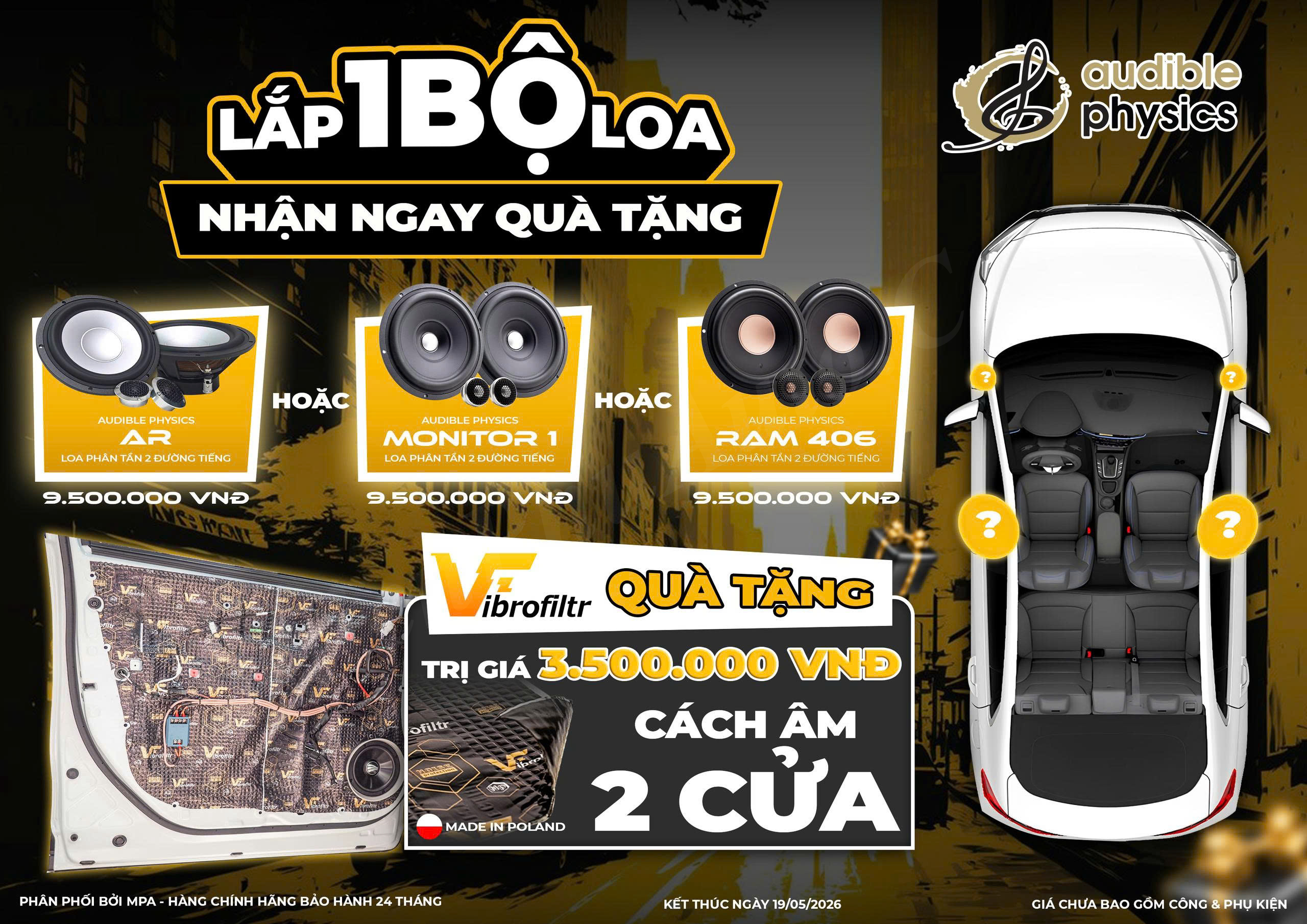 Combo Audible Physics 4 loa phân tần tặng cách âm 2 cửa 2 lớp