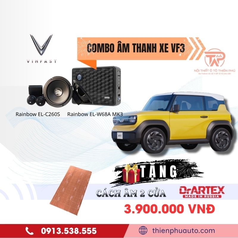 Combo Rainbow 4 loa phân tần EL- C260S, sub gầm ghế EL-W68A MK3 tặng cách âm Nga DrArtex, usb nhạc