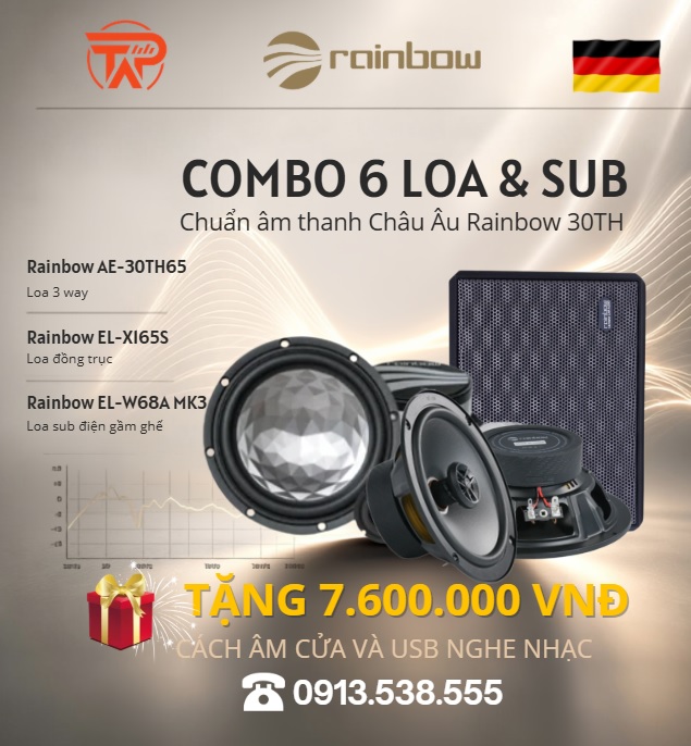 Combo âm thanh Rainbow 6 loa cánh, 1 loa sub, tặng chống ồn