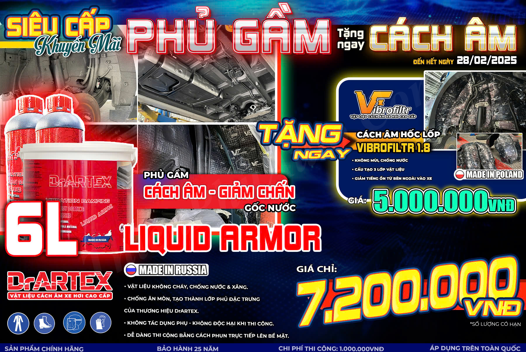 Combo cách âm phủ gầm tặng cách âm hốc bánh xe 