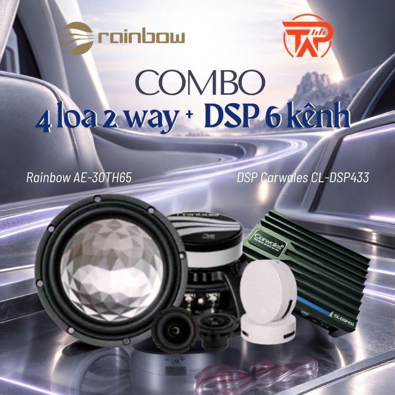 Combo 4 loa 2 way Rainbow AE-30TH65 tặng DSP 6 kênh liền amply Carwales CL-DSP433